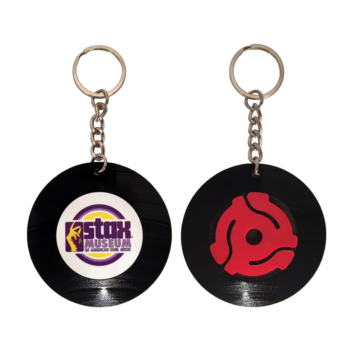 Recycled Vinyl Record Key Chain - 1 Sided Imprint, 1 Side Plain Colored 45rpm Adapter