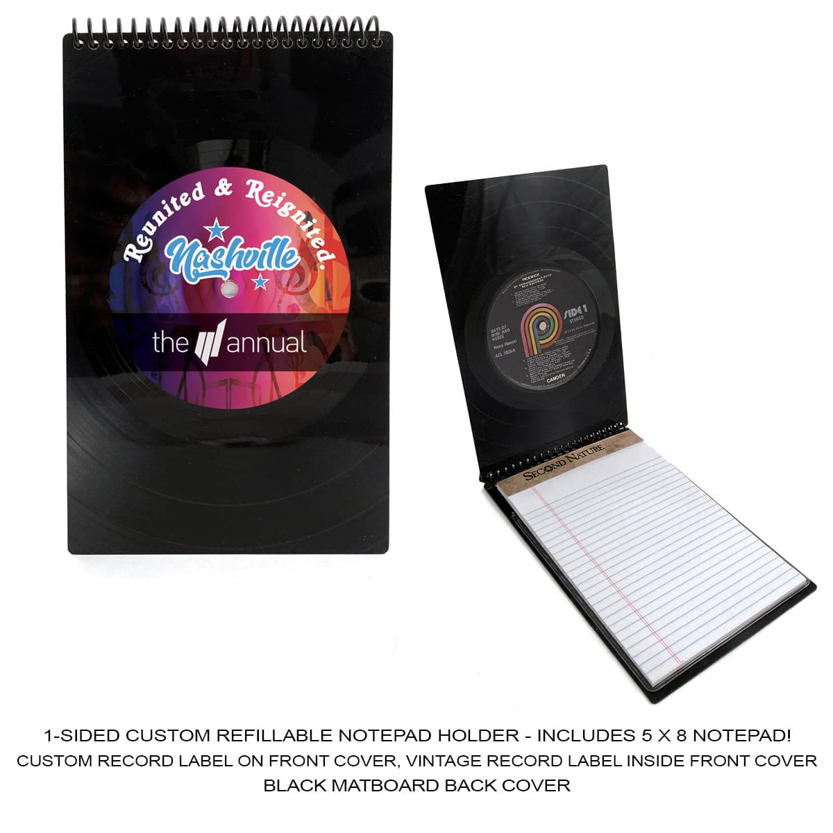 Refillable Recycled Vinyl Record Notepad Holder - 1-Sided Custom