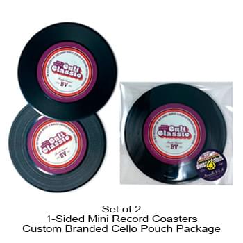 1-Sided Mini Record Coasters - Set of 2 - Custom Cello Pouch (Label on Front)