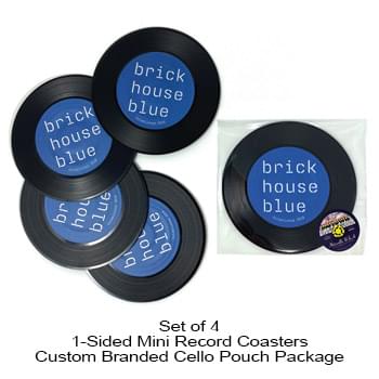 1-Sided Mini Record Coasters - Set of 4 - Custom Cello Pouch (Label on Front)