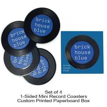 1-Sided Mini Record Coasters - Sets of 4 - Custom Paperboard Box