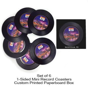 1-Sided Mini Record Coasters - Sets of 6 - Custom Paperboard Box