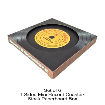1-Sided Mini Record Coasters - Set of 6 - Stock Paperboard Box (No Imprint)