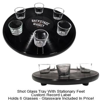 Recycled Vinyl Record Shot Glass Tray W/ Feet (6 Shot Glasses Included)