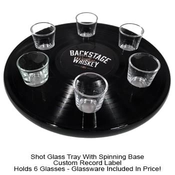 Recycled Vinyl Record Shot Glass Tray W/ Spinning Base (Glassware Included)