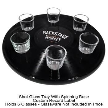 Recycled Vinyl Record Shot Glass Tray W/ Spinning Base (Glassware Not Included)