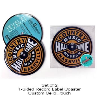 1-Sided Record Label Coasters - Set of 2 - Custom Cello Pouch (Label on Front)
