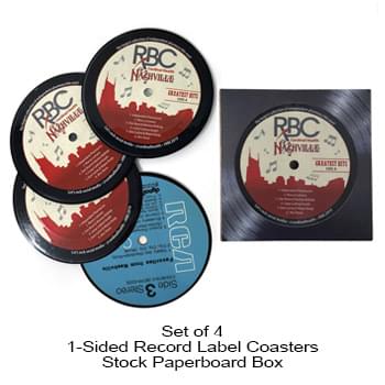 1-Sided Record Label Coasters - Set of 4 - Stock Paperboard Box (No Imprint)