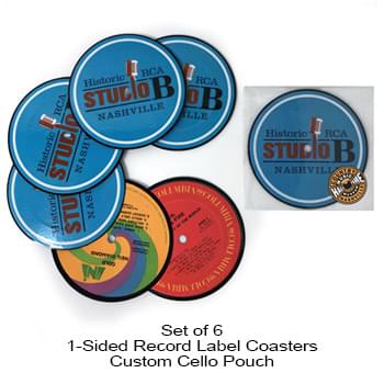 1-Sided Record Label Coasters - Set of 6 - Custom Cello Pouch (Label on Front)
