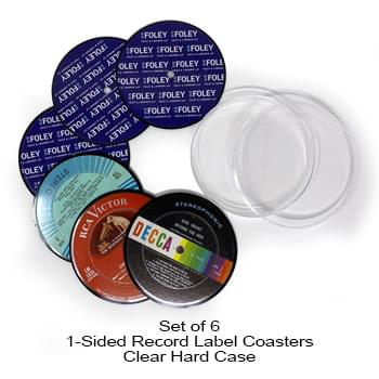 1-Sided Record Label Coasters - Sets of 6 - Clear Hard Cases