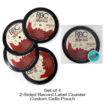 2-Sided Record Label Coasters - Set of 4 - Custom Cello Pouch (Label on Front)