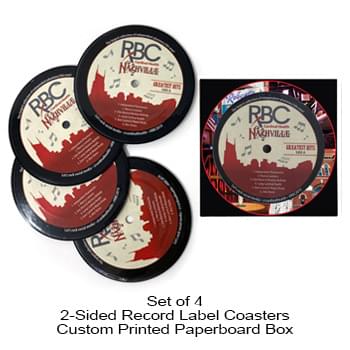2-Sided Record Label Coasters - Sets of 4 - Custom Paperboard Box