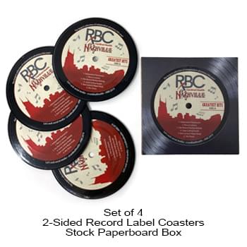 2-Sided Record Label Coasters - Set of 4 - Stock Paperboard Box (No Imprint)