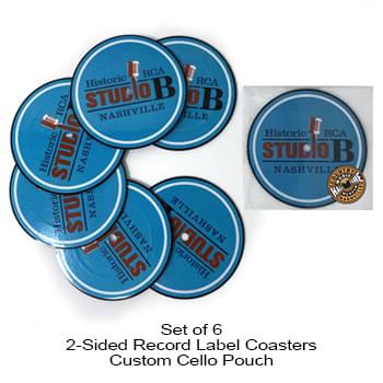 2-Sided Record Label Coasters - Set of 6 - Custom Cello Pouch (Label on Front)