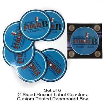 2-Sided Record Label Coasters - Sets of 6 - Custom Imprint Paperboard Box