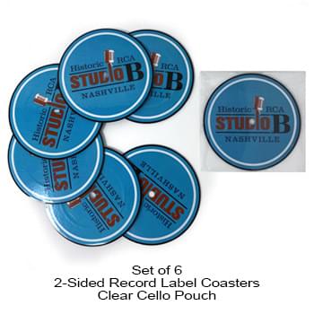 2-Sided Record Label Coasters - Set of 6 - Clear Cello Pouch (No Imprint)